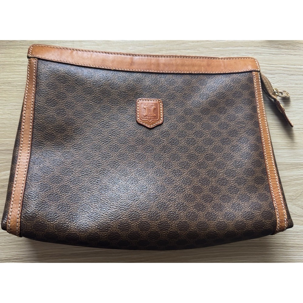 CELINE Macadam Leather Brown Clutch